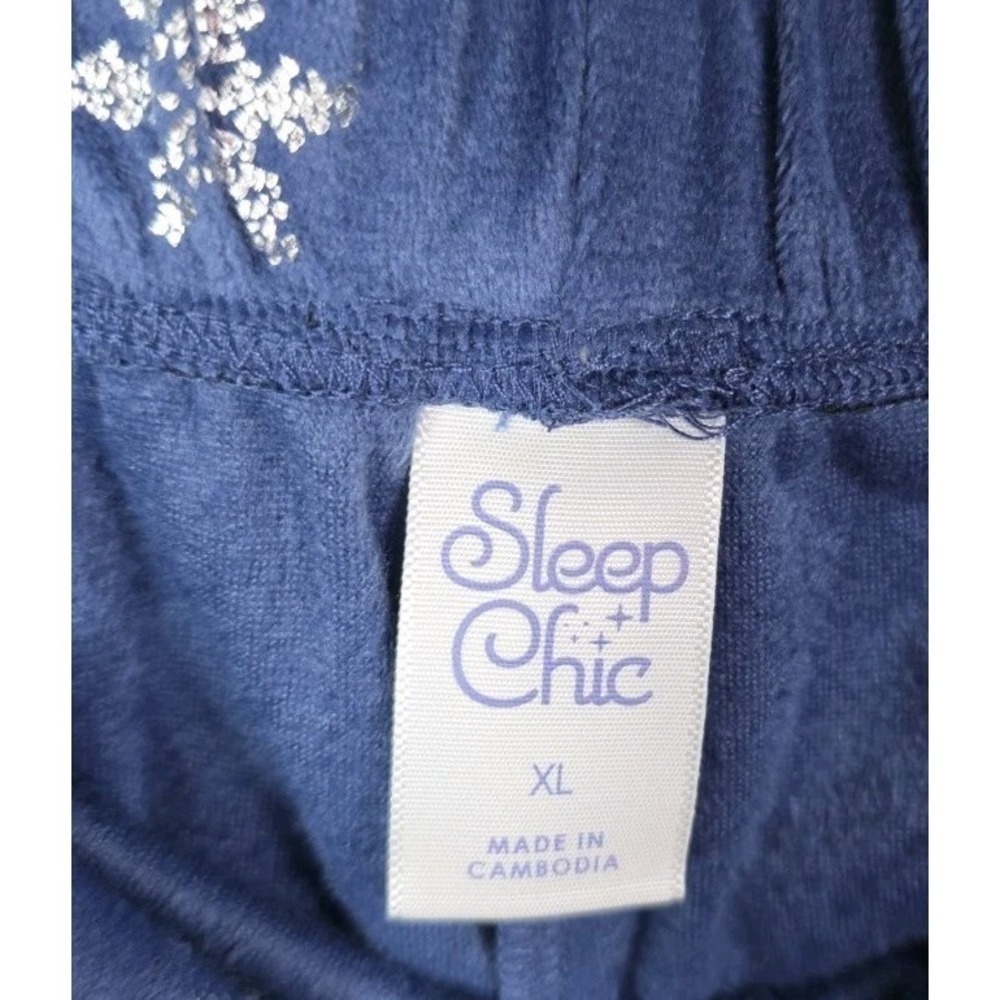 Sleep Chic XL Blue Velour Pajama Set Snowflake Print Long Sleeve Soft Lounge - Picture 15 of 15